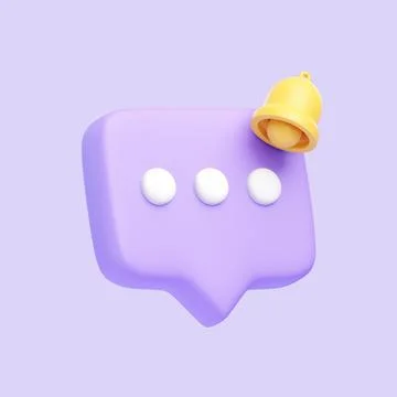 Purple speech bubble with bell icon isolated on purple background Illustrazione stock