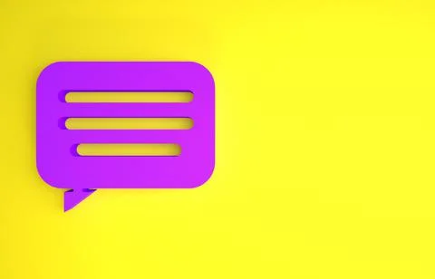 Purple Speech bubble chat icon isolated on yellow background. Message icon. C 스톡 일러스트