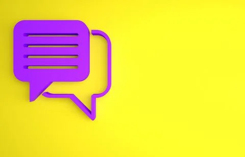 Purple Speech bubble chat icon isolated on yellow background. Message icon. C Illustrazione stock