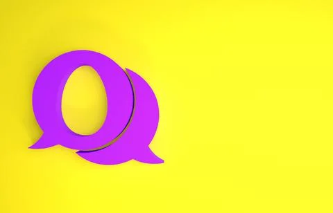 Purple Speech bubble with easter egg icon isolated on yellow background. Happ Illustrazione stock