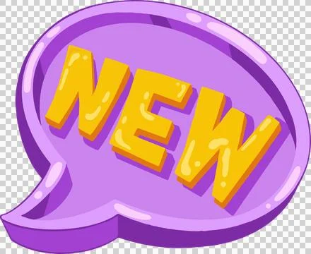 Purple speech bubble is featuring bold yellow NEW letters in 3D render on Stock Illustration