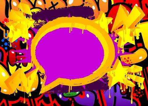 Purple Speech Bubble Graffiti Background. Colorful Urban painting style bac.. Stock-Illustration