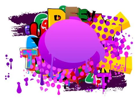 Purple Speech Bubble Graffiti Background. Colorful Urban painting style bac.. Stock Illustration