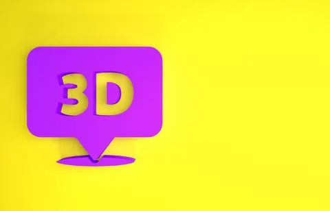 Purple Speech bubble with text 3D icon isolated on yellow background. Minimal Stock Illustration