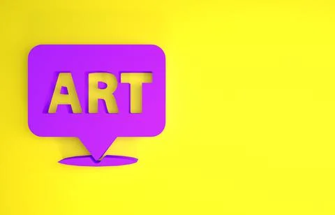 Purple Speech bubble with text art icon isolated on yellow background. Messag Illustrazione stock