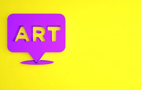 Purple Speech bubble with text art icon isolated on yellow background. Message Illustrazione stock