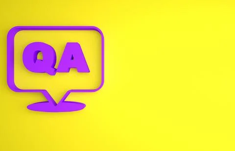 Purple Speech bubbles with Question and Answer icon isolated on yellow backgr Stock Illustration