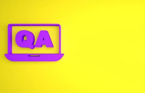 Purple Speech bubbles with Question and Answer icon isolated on yellow backgr Stock Illustration