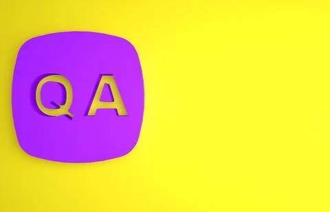 Purple Speech bubbles with Question and Answer icon isolated on yellow backgr Illustrazione stock