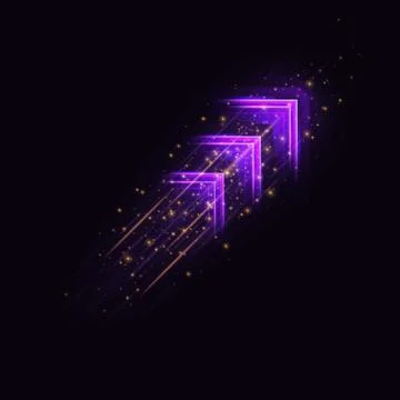 Purple speed arrow with flow lines and glowing particles, direction up right. Stock Illustration