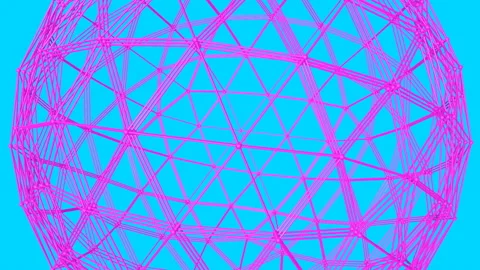 Purple sphere frame slowly rotates on a turquoise background. 3d render Stock Footage 102064616