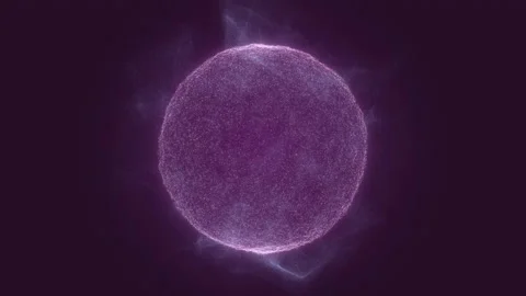 A purple sphere with a grainy, agitating surface emitting vortices of partic Stock Footage 238845122