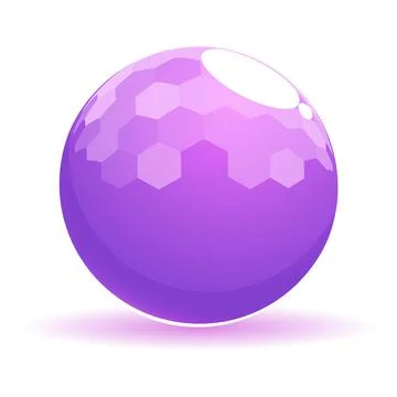 Purple sphere with honeycomb pattern casting shadow on white background Stock Illustration