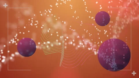 Purple spheres and dynamic lines on orange background in abstract digital Stock Footage 303869668