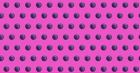 Purple spheres creating seamless pattern on vibrant pink background, retro style Stock Photos