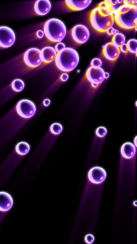 Purple spheres float against black, emitting light rays. Stock Footage 327130430