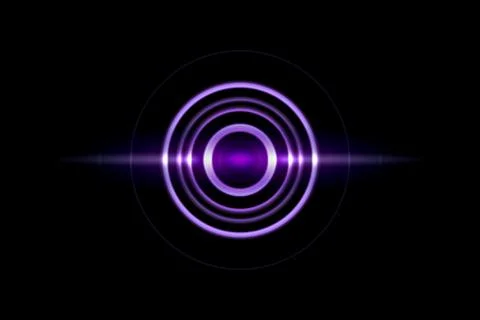Purple spiral with light circle ring on black backdrop, abstract background Stock Illustration