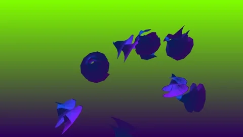 Purple Spiral Morphing Shapes Floating on Green Gradient Background Stock Footage 340370908