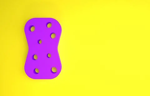 Purple Sponge with bubbles icon isolated on yellow background. Wisp of bast f Stock Illustration