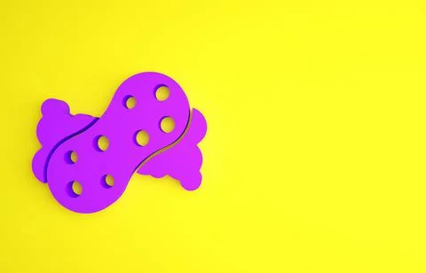 Purple Sponge with bubbles icon isolated on yellow background. Wisp of bast f Stock Illustration