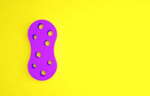 Purple Sponge with bubbles icon isolated on yellow background. Wisp of bast f Stock Illustration