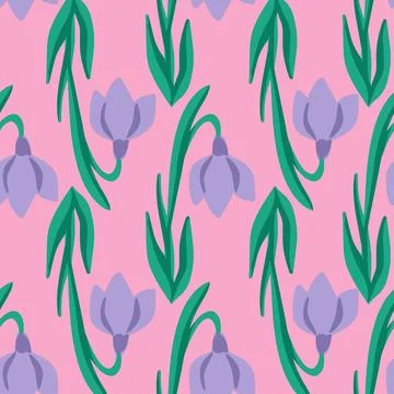 Purple spring flowers vector repeat pattern Illustrazione stock