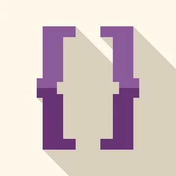 Purple square brackets programming symbol with long shadow Stockillustratie