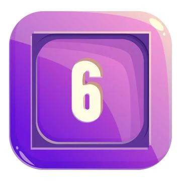 Purple square button showing number six Stock Illustration