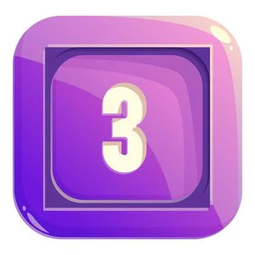 Purple square button showing number three Illustrazione stock