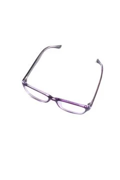Purple square eyeglass frame in side view isolated on white background. Stock Photos