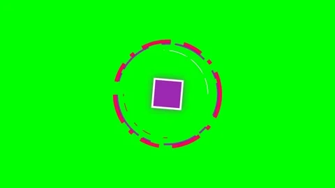 A purple square framed by a segmented red circular ring on a green background Stock Footage 340267969