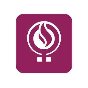 Purple square icon with flame and circle, symbol for energy or heat. Stock Illustration