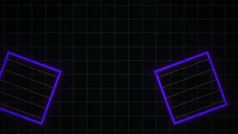 Purple Squares Glowing on a Dark Digital Grid Background for Tech Visuals Stock Footage 343756668