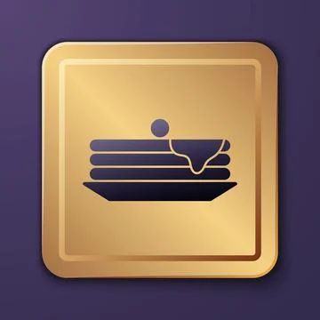 Purple Stack of pancakes icon isolated on purple background. Baking with sy.. Illustrazione stock
