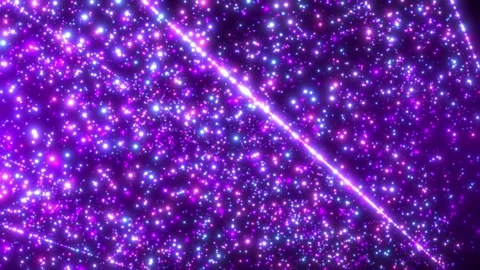 Purple star field with glowing particles and a bright diagonal light beam, cr Stock-Footage 331997264
