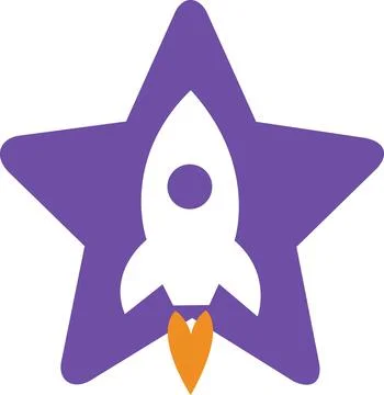 Purple star icon with rocket startup launch symbol Ilustración de archivo