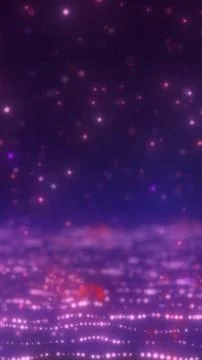 Purple starry bokeh with floating particles over blurred city lights, dream.. Ilustração Stock
