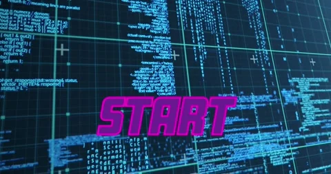 Purple start text banner against data processing on blue background Stock Footage 325963801
