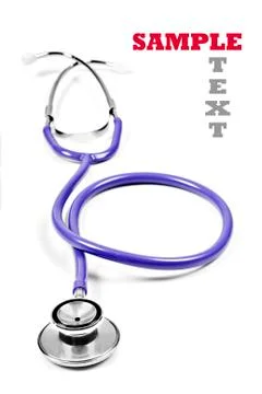 Purple stethoscope on white background with sample text Stock Photos