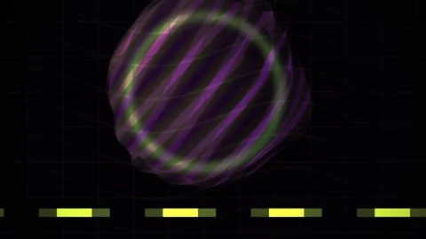Purple Striped Abstract Sphere with Glowing Green Ring for Tech Motion Back.. Stock Footage 343756877