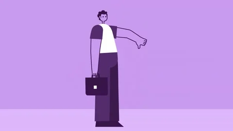 Purple Style Man with Briefcase Flat Character Thumbs Down Dislike Reject 스톡 동영상 201279647