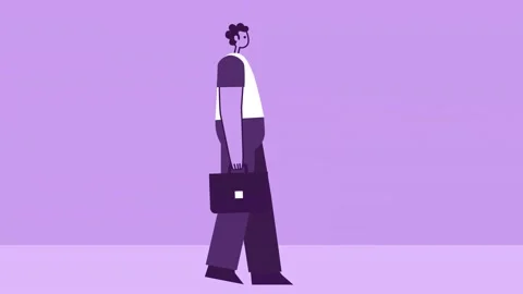 Purple Style Man Flat Character Walking Cycle with Briefcase. Isolated Loop 스톡 동영상 196879856