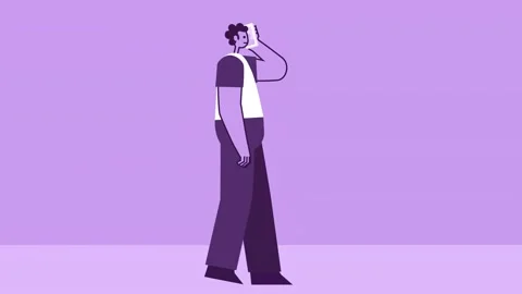 Purple Style Man Flat Character Walking Cycle with Mobile Phone Call. Isolated Stock Footage 196886972