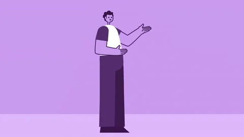 Purple Style Man Flat Character Style Man Flat Character Speaking and Gesturing Stock-Footage 196940356
