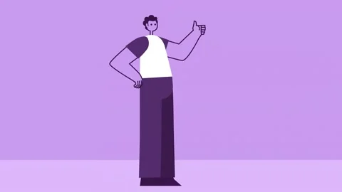 Purple Style Man Flat Character Thumbs Up Gesture. Isolated Loop Animation Vídeo Stock 196940560