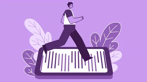 Purple Style Man Flat Character Running on Smartphone. Isolated Loop Animation Stock-Footage 196964540