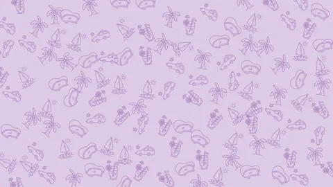 Purple Summer Fun Pattern Beach Travel Vacation Icons Seamless Background D.. Vidéo 333488913