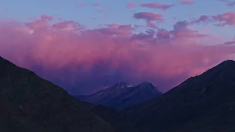 Purple Sunset Clouds over Mountain Range Drone View Stock Footage 311351569