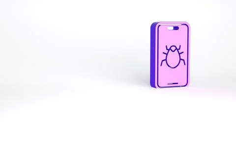 Purple System bug on mobile icon isolated on white background. Code bug conce 스톡 일러스트