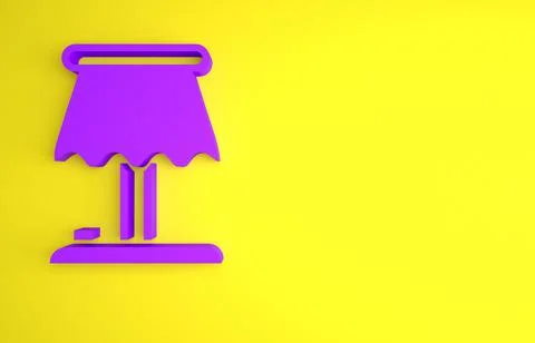 Purple Table lamp icon isolated on yellow background. Minimalism concept. 3D  Stock Illustration